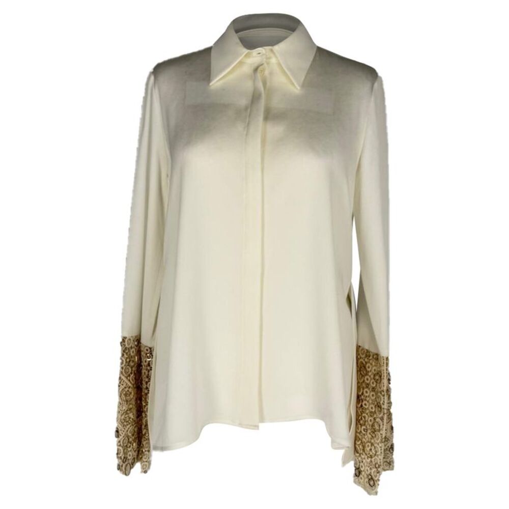 Galvan London Embellished Cuff Blouse in White Triacetate